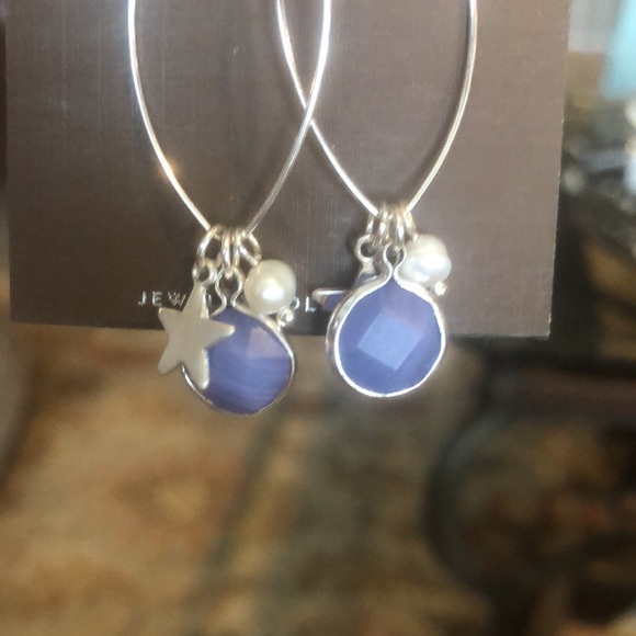 NWT RAIN wire earrings. Silver with sky blue accent. - Picture 3 of 3